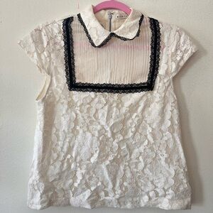 ALICE + OLIVIA Vanetta Pintuck Bib Lace Shirt  Medium Sz 10 (Bow Missing)